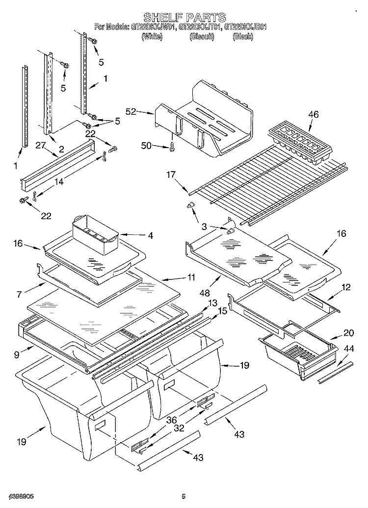 SHELF Diagram and Parts List for GT22DKXJW01  Whirlpool Refrigerator