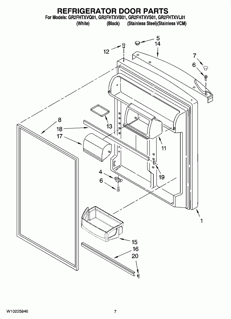 REFRIGERATOR DOOR PARTS Diagram and Parts List for GR2FHTXVL01  Whirlpool Refrigerator
