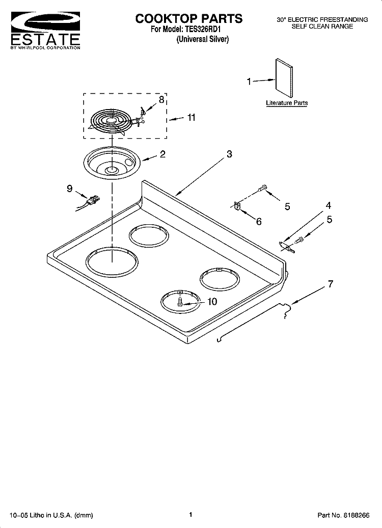 COOKTOP PARTS Diagram and Parts List for TES326RD1  Estate Range
