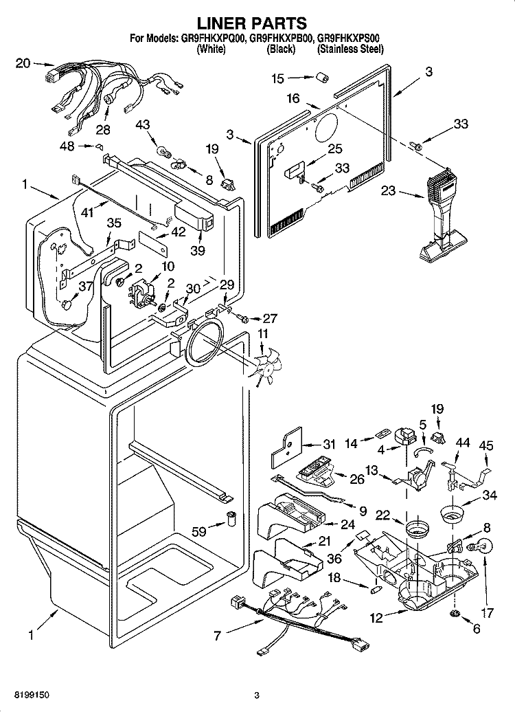LINER PARTS Diagram and Parts List for GR9FHKXPS00  Whirlpool Refrigerator