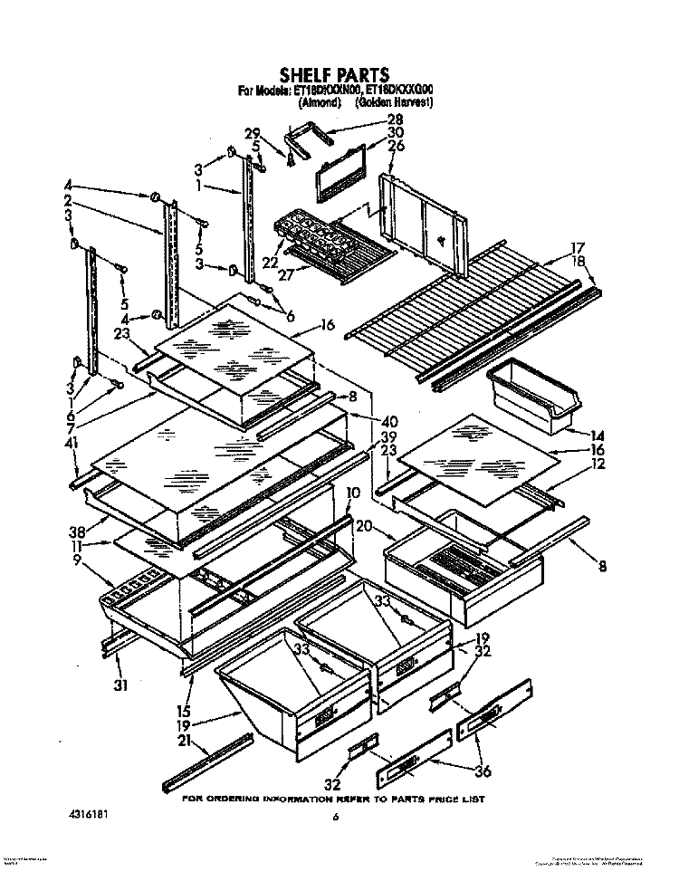SHELF, OPTIONAL Diagram and Parts List for ET18DKXXG00  Whirlpool Refrigerator