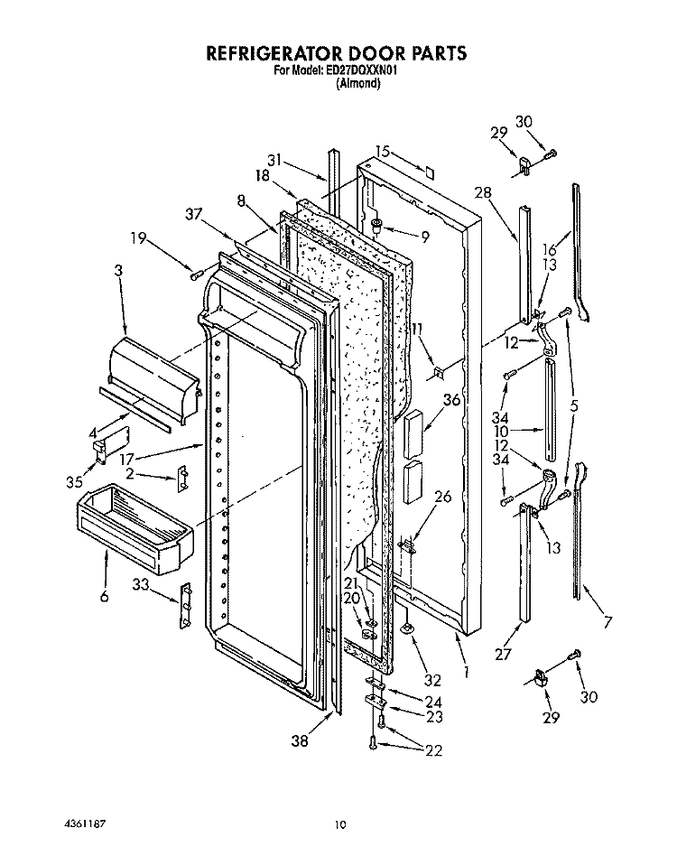 REFRIGERATOR DOOR Diagram and Parts List for ED27DQXXN01  Whirlpool Refrigerator