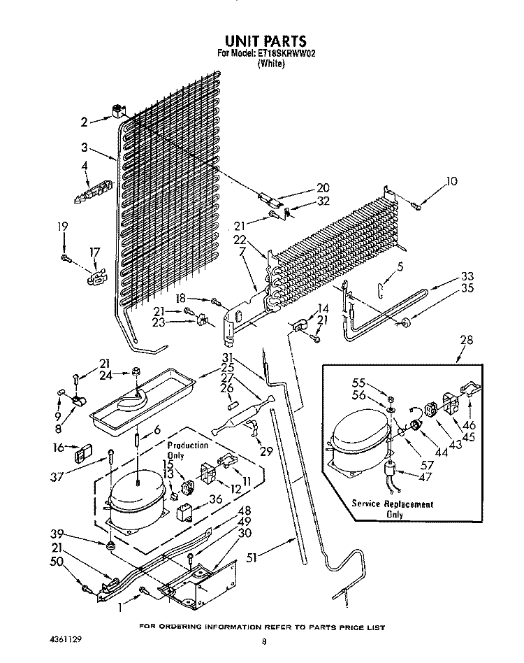 UNIT Diagram and Parts List for ET18SKRWW02  Whirlpool Refrigerator