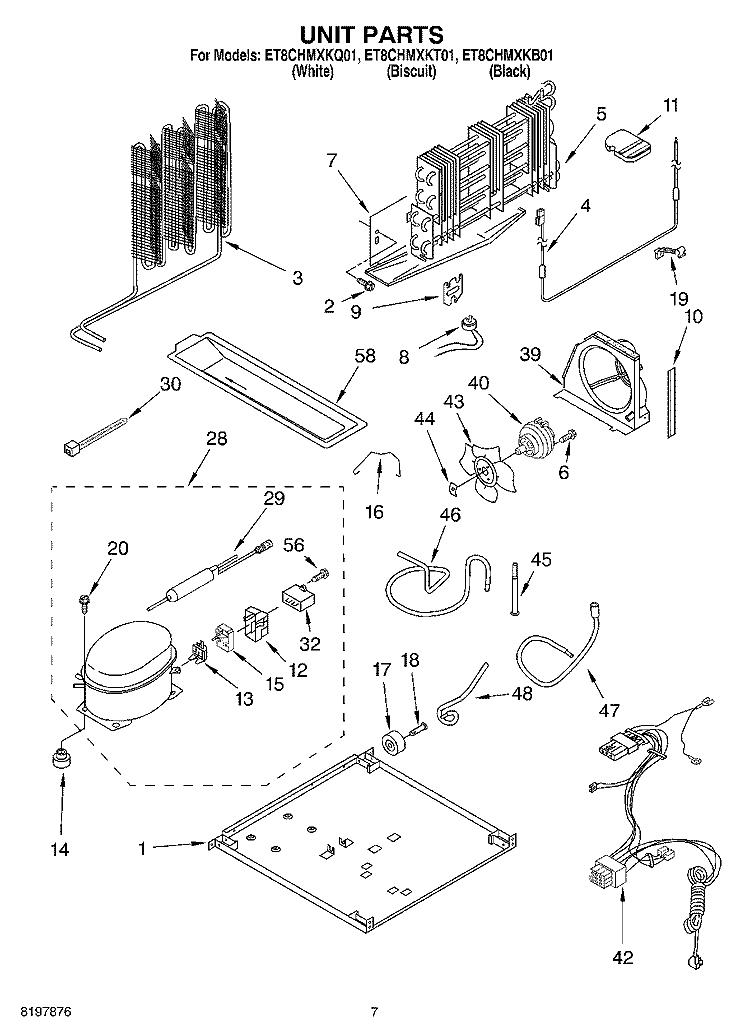 UNIT Diagram and Parts List for ET8CHMXKT01  Whirlpool Refrigerator