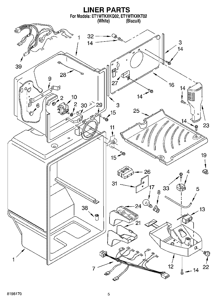 LINER Diagram and Parts List for ET1WTKXKT02  Whirlpool Refrigerator