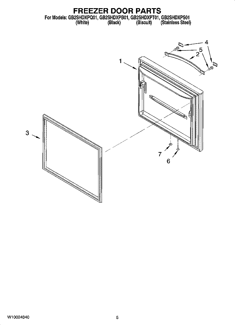FREEZER DOOR PARTS Diagram and Parts List for GB2SHDXPT01  Whirlpool Refrigerator