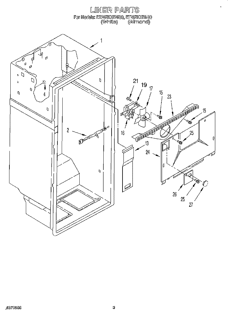 LINER Diagram and Parts List for ET20ZKXBW00  Whirlpool Refrigerator