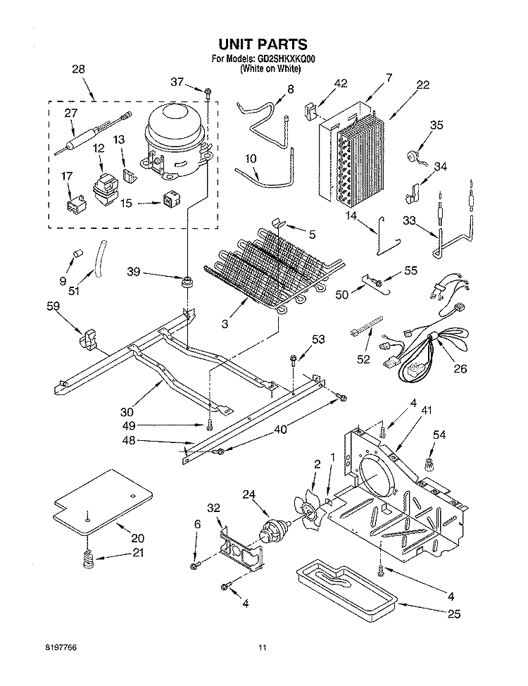 UNIT Diagram and Parts List for GD2SHKXKQ00  Whirlpool Refrigerator