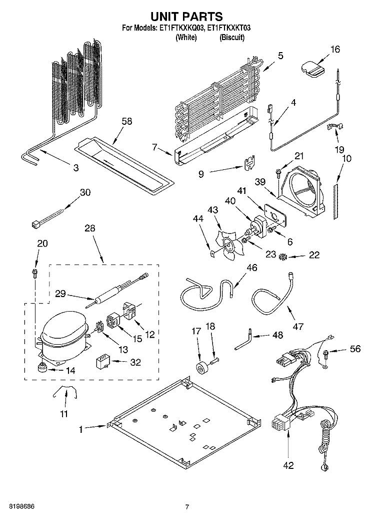 UNIT PARTS Diagram and Parts List for ET1FTKXKQ03  Whirlpool Refrigerator