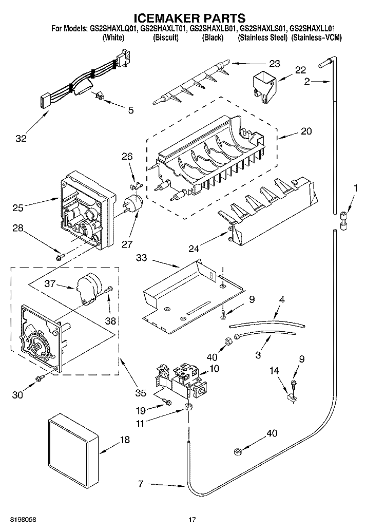 ICE MAKER Diagram and Parts List for GS2SHAXLQ01  Whirlpool Refrigerator