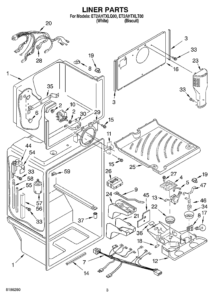 LINER Diagram and Parts List for ET2AHTXLT00  Whirlpool Refrigerator