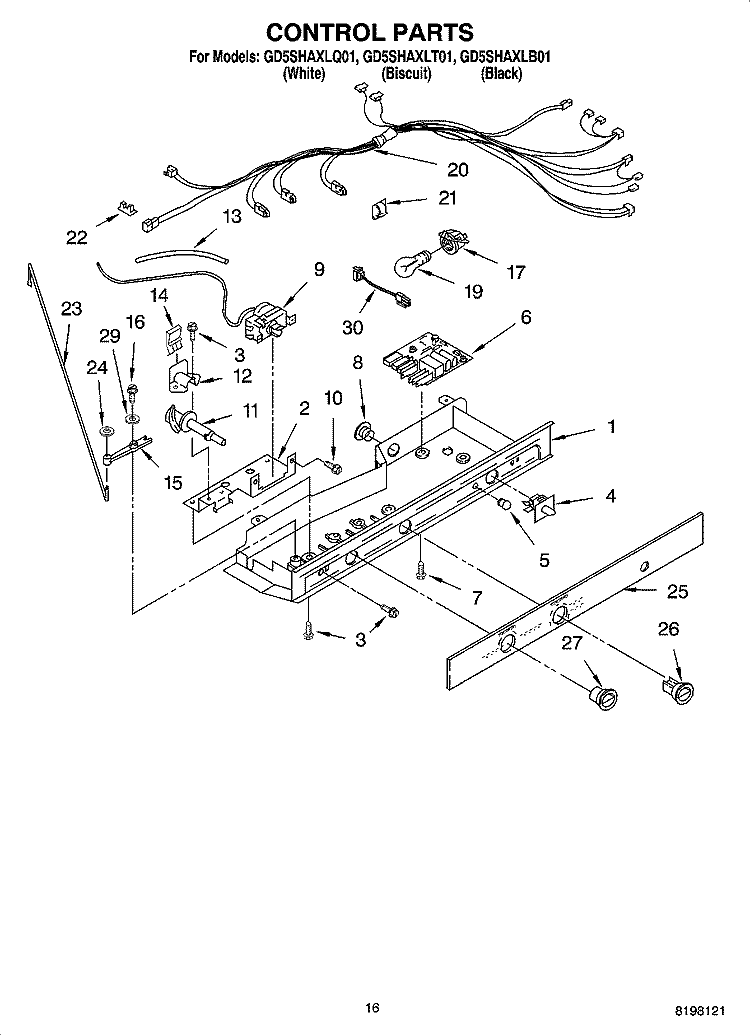 CONTROL PARTS Diagram and Parts List for GD5SHAXLT01  Whirlpool Refrigerator