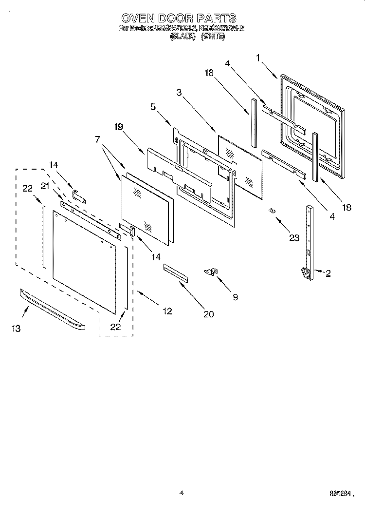 OVEN DOOR Diagram and Parts List for KEBS247DBL2  KitchenAid Wall Oven