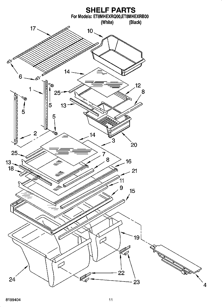 SHELF PARTS, OPTIONAL PARTS Diagram and Parts List for ET8MHEXRB00  Whirlpool Refrigerator