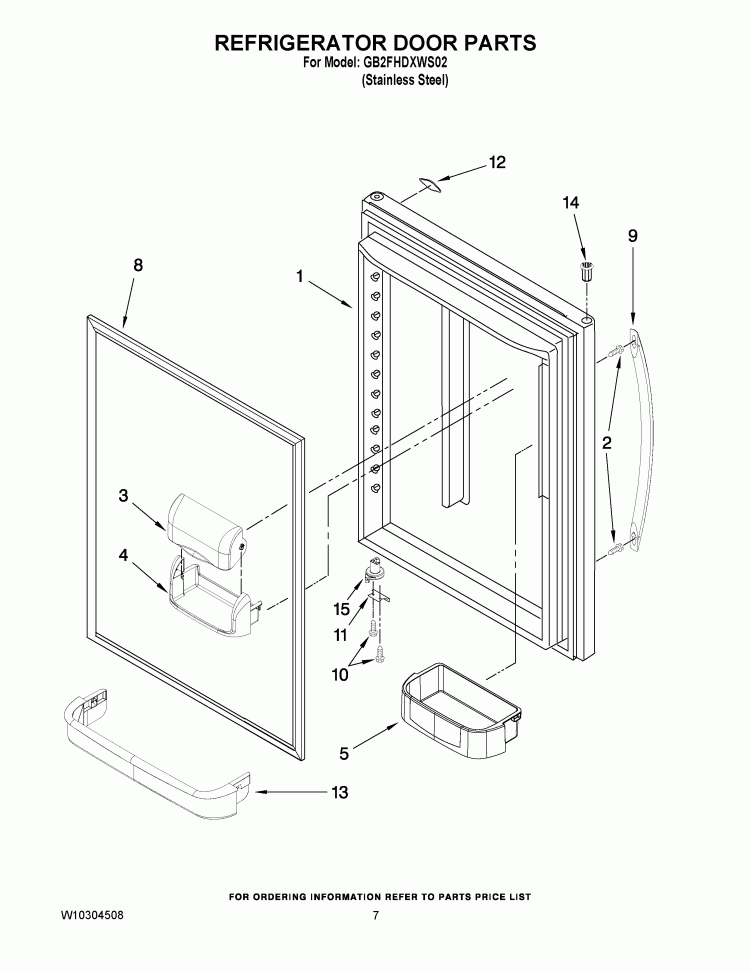 REFRIGERATOR DOOR PARTS Diagram and Parts List for GB2FHDXWS02  Whirlpool Refrigerator