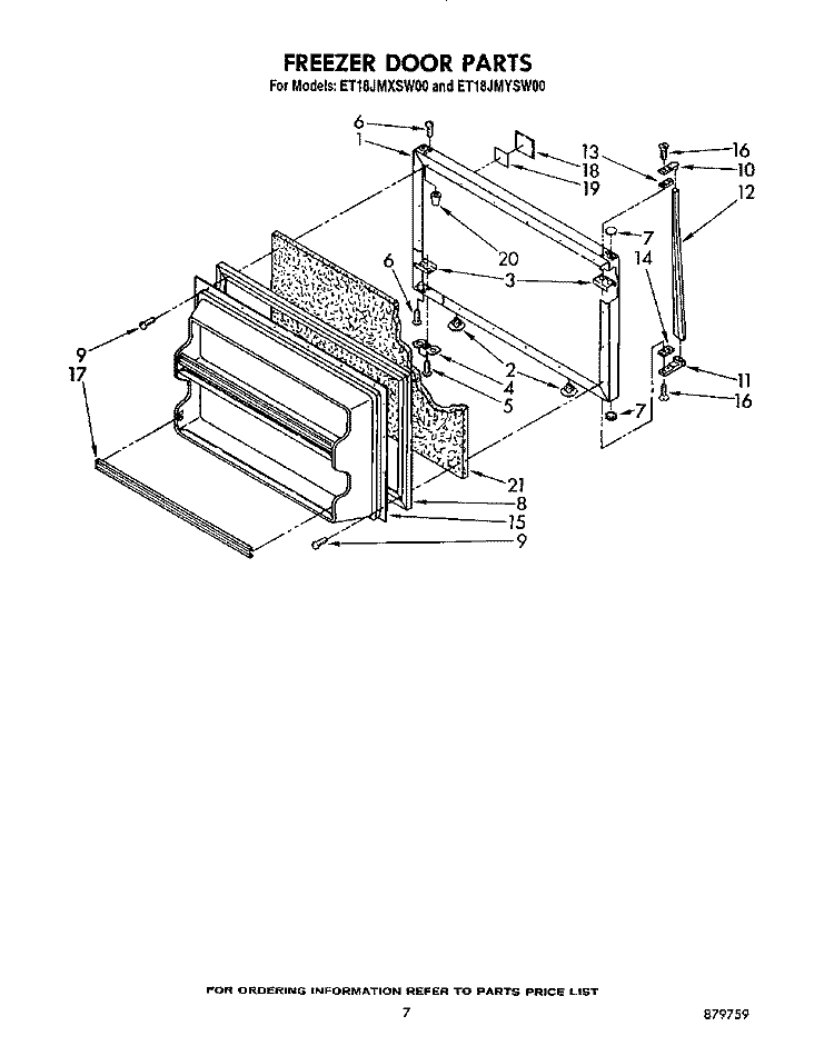 FREEZER DOOR Diagram and Parts List for ET18JMYSN00  Whirlpool Refrigerator