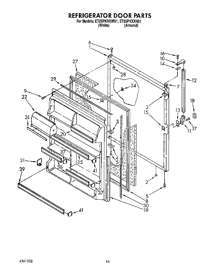 REFRIGERATOR DOOR Diagram and Parts List for ET25PKXXN01  Whirlpool Refrigerator