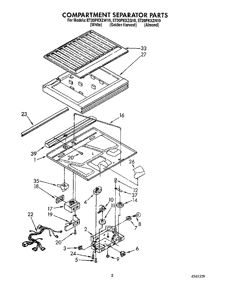 COMPARTMENT SEPARATOR Diagram and Parts List for ET20PKXZW10  Whirlpool Refrigerator