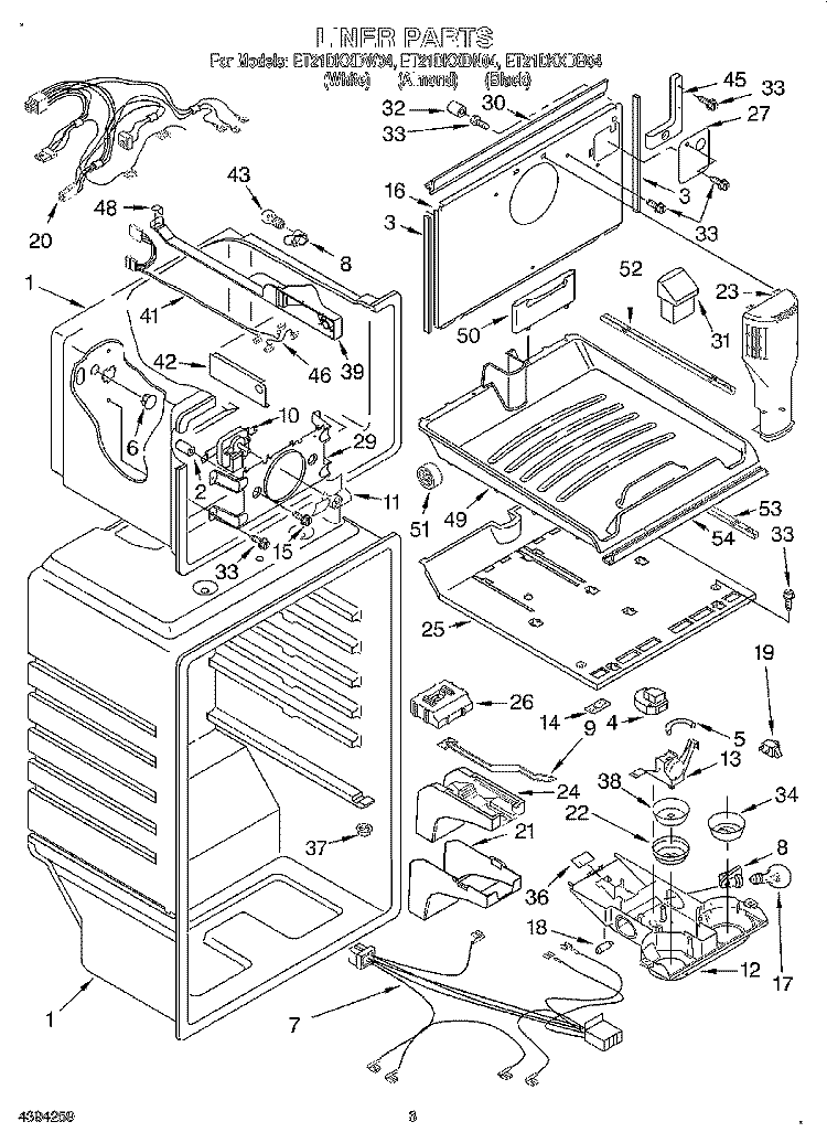 LINER Diagram and Parts List for ET21DKXDN04  Whirlpool Refrigerator