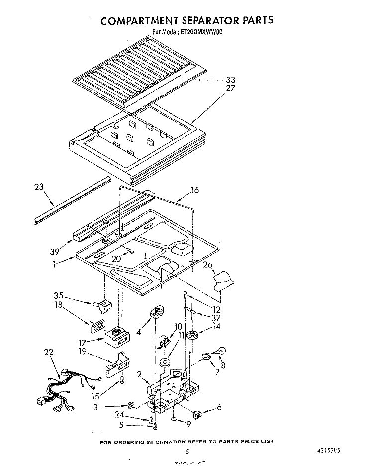 COMPARTMENT SEPARATOR Diagram and Parts List for ET20GMXWN00  Whirlpool Refrigerator