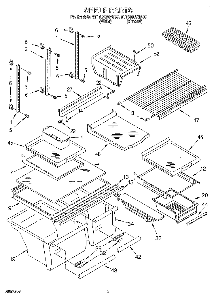 SHELF Diagram and Parts List for GT19DKXGW00  Whirlpool Refrigerator