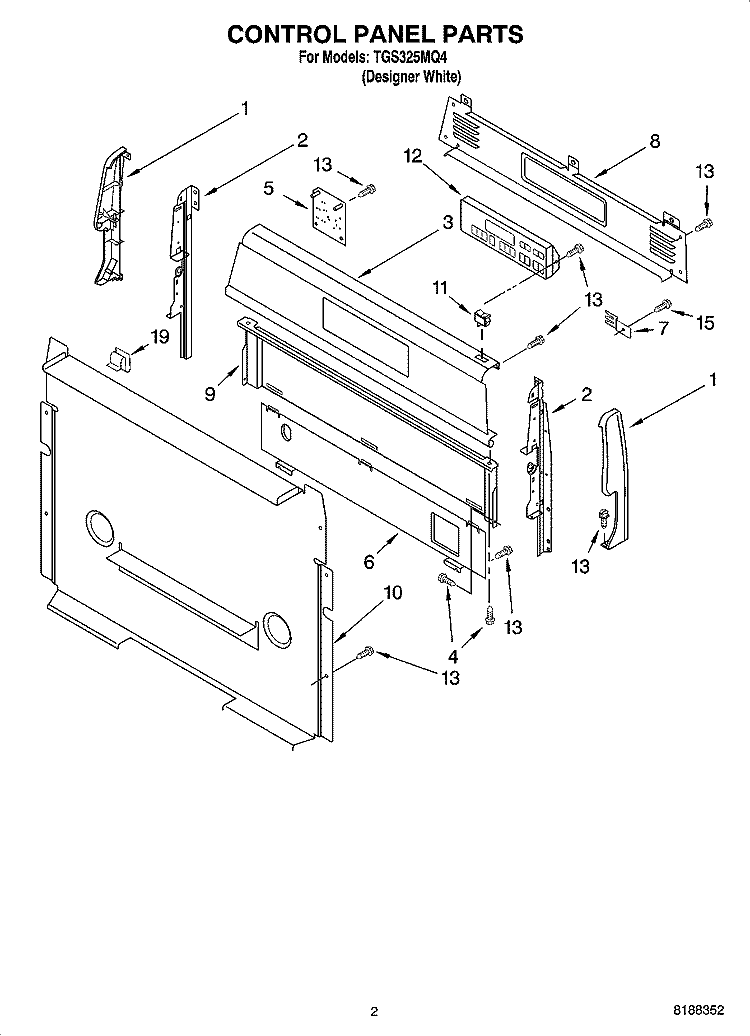 CONTROL PANEL PARTS Diagram and Parts List for TGS325MQ4  Estate Range