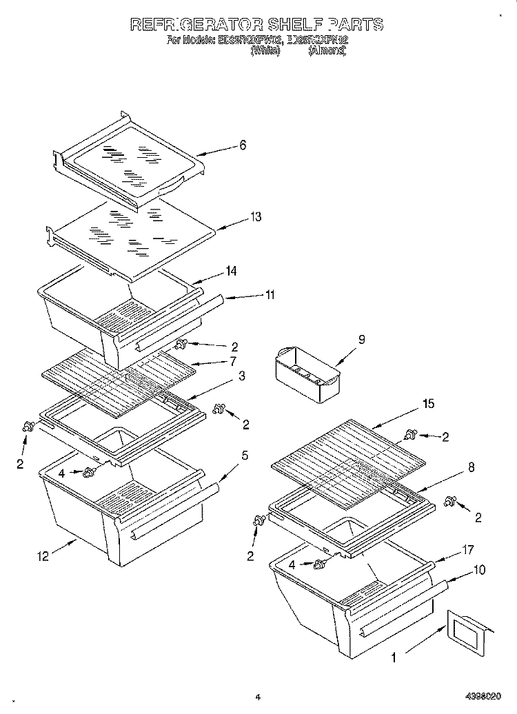 REFRIGERATOR SHELF Diagram and Parts List for ED25RQXFN02  Whirlpool Refrigerator