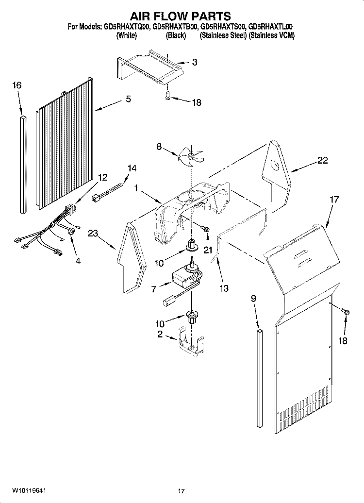 AIR FLOW PARTS Diagram and Parts List for GD5RHAXTQ00  Whirlpool Refrigerator