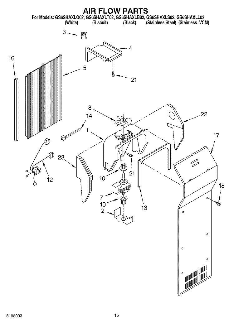AIR FLOW Diagram and Parts List for GS6SHAXLS02  Whirlpool Refrigerator