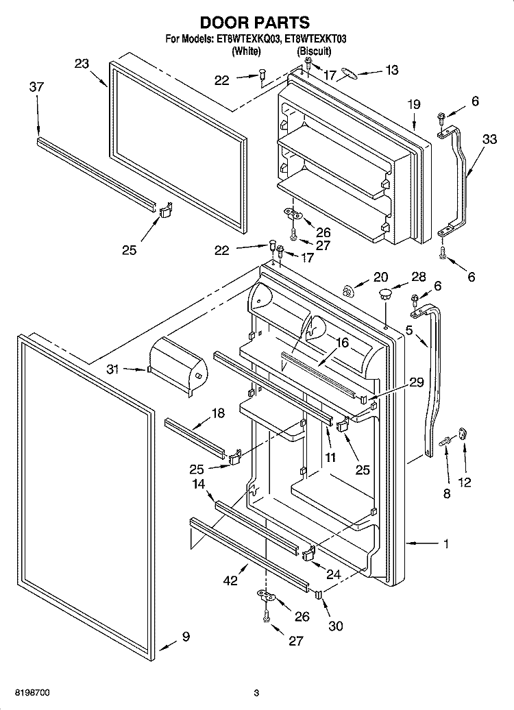 DOOR PARTS Diagram and Parts List for ET8WTEXKQ03  Whirlpool Refrigerator
