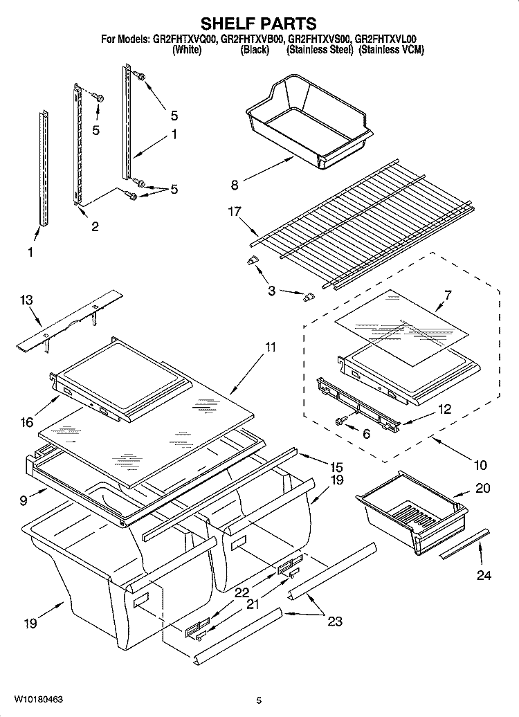SHELF PARTS Diagram and Parts List for GR2FHTXVQ00  Whirlpool Refrigerator