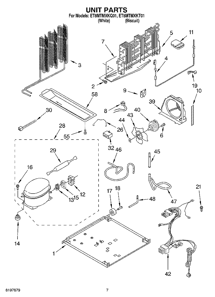 UNIT Diagram and Parts List for ET8MTMXKT01  Whirlpool Refrigerator