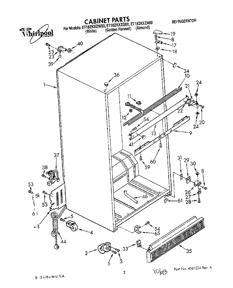 CABINET Diagram and Parts List for ET18ZKXZN00  Whirlpool Refrigerator
