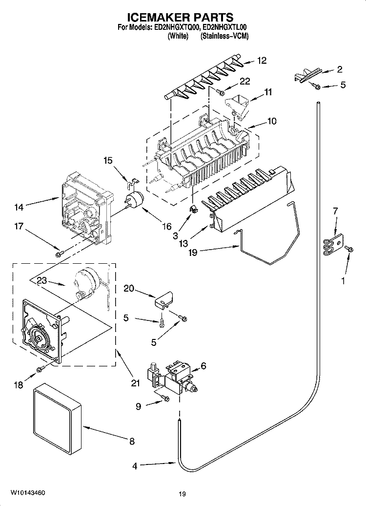 ICEMAKER PARTS Diagram and Parts List for  Whirlpool Refrigerator
