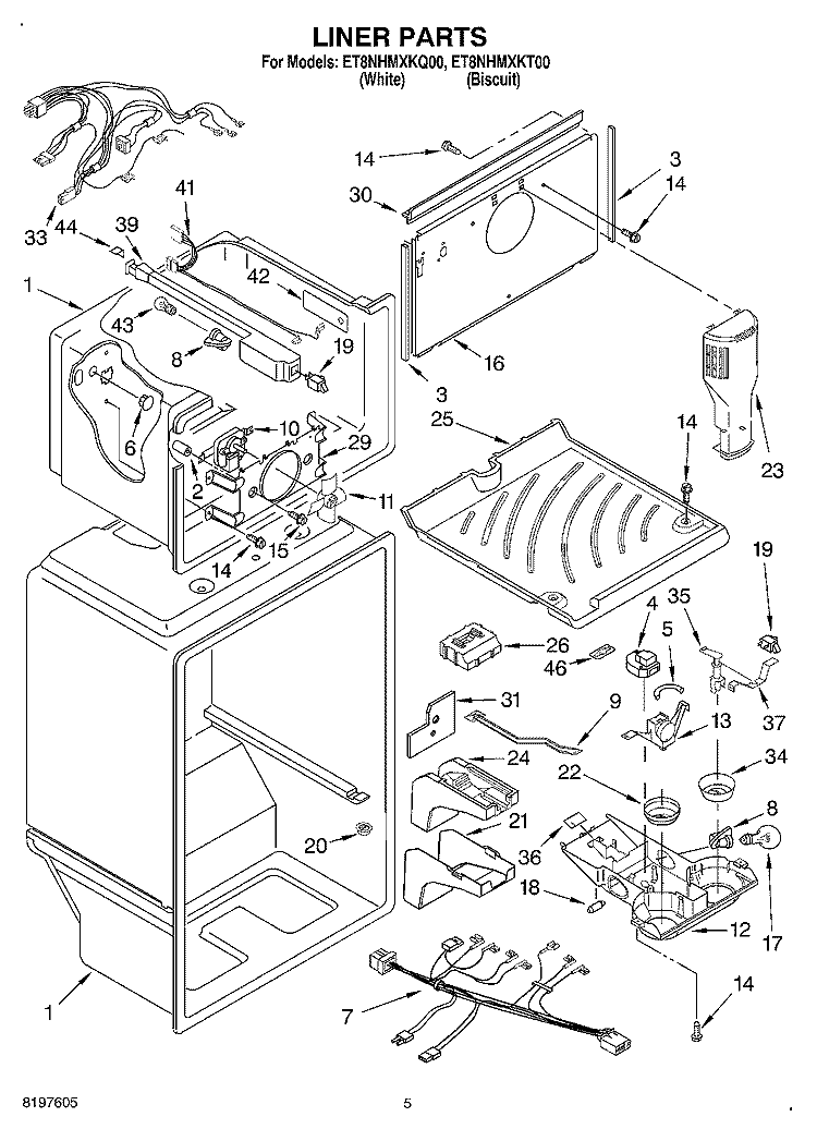 LINER Diagram and Parts List for ET8NHMXKT00  Whirlpool Refrigerator