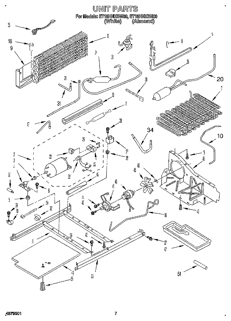 UNIT Diagram and Parts List for ET18HNXBN00  Whirlpool Refrigerator