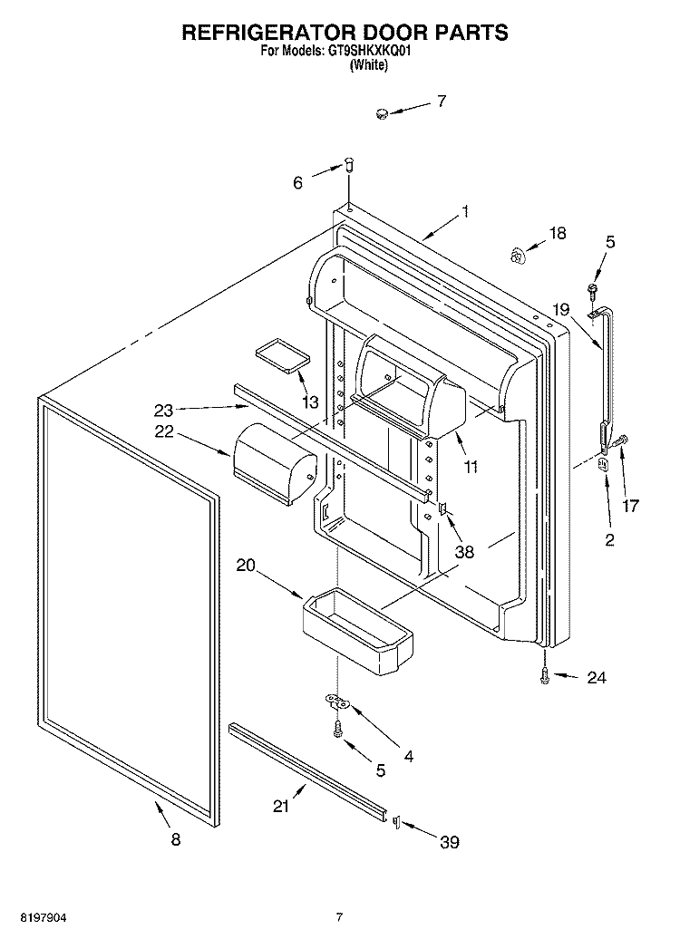 REFRIGERATOR DOOR Diagram and Parts List for GT9SHKXKQ01  Whirlpool Refrigerator