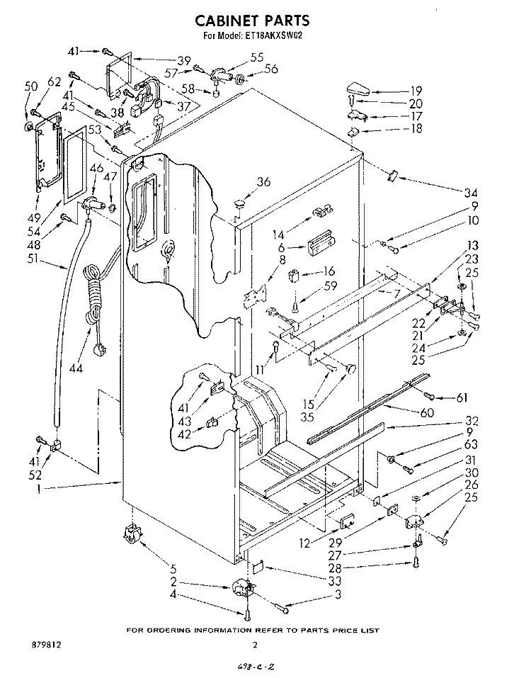 CABINET Diagram and Parts List for ET18AKXSW02  Whirlpool Refrigerator