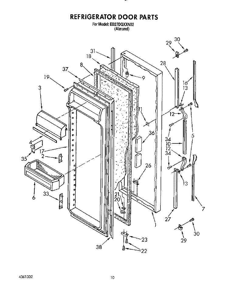 REFRIGERATOR DOOR Diagram and Parts List for ED27DQXXN02  Whirlpool Refrigerator