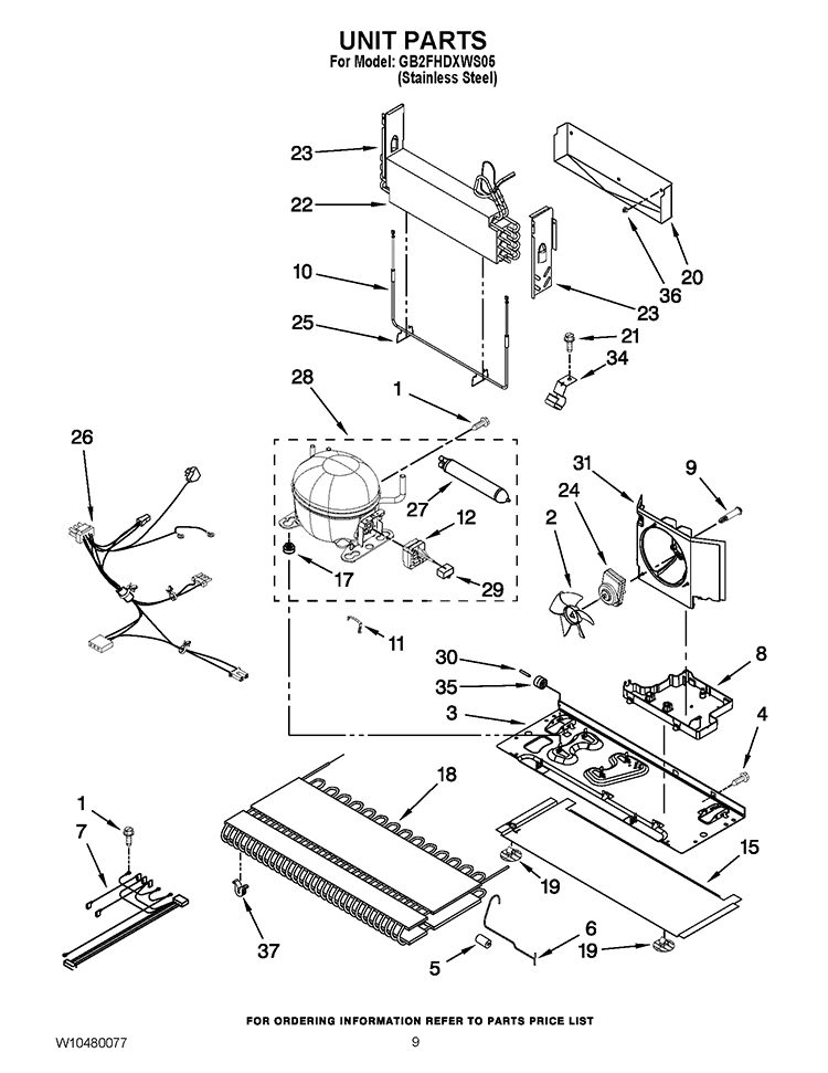 UNIT PARTS Diagram and Parts List for GB2FHDXWS05  Whirlpool Refrigerator