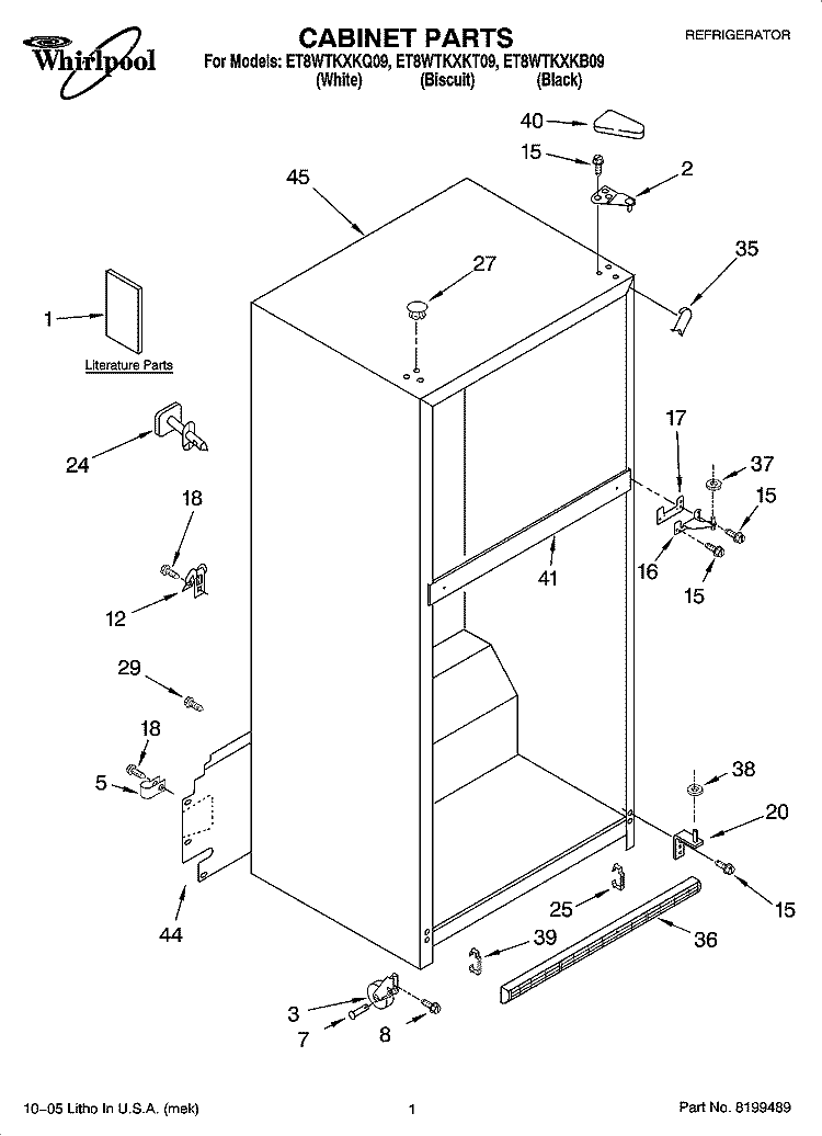 CABINET PARTS Diagram and Parts List for ET8WTKXKB09  Whirlpool Refrigerator