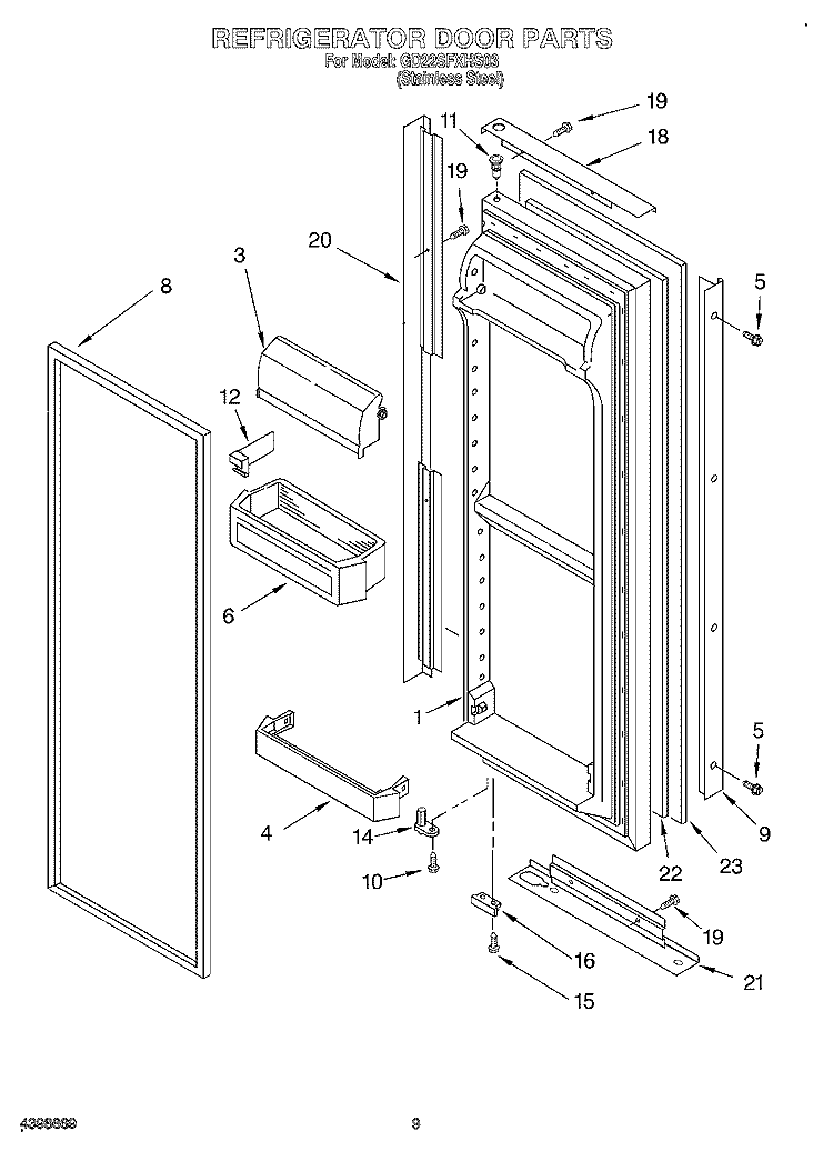 REFRIGERATOR DOOR Diagram and Parts List for GD22SFXHS03  Whirlpool Refrigerator