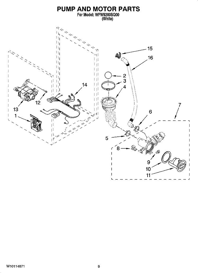 PUMP AND MOTOR PARTS, OPTIONAL PARTS (NOT INCLUDED) Diagram and Parts List for  Whirlpool Washer