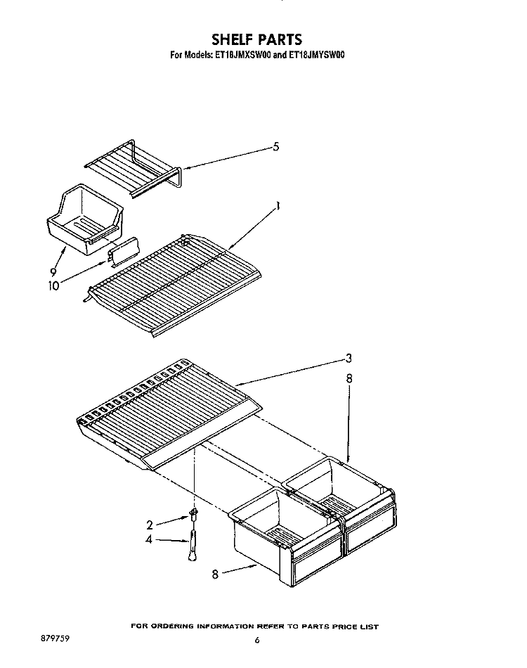 SHELF Diagram and Parts List for ET18JMYSN00  Whirlpool Refrigerator