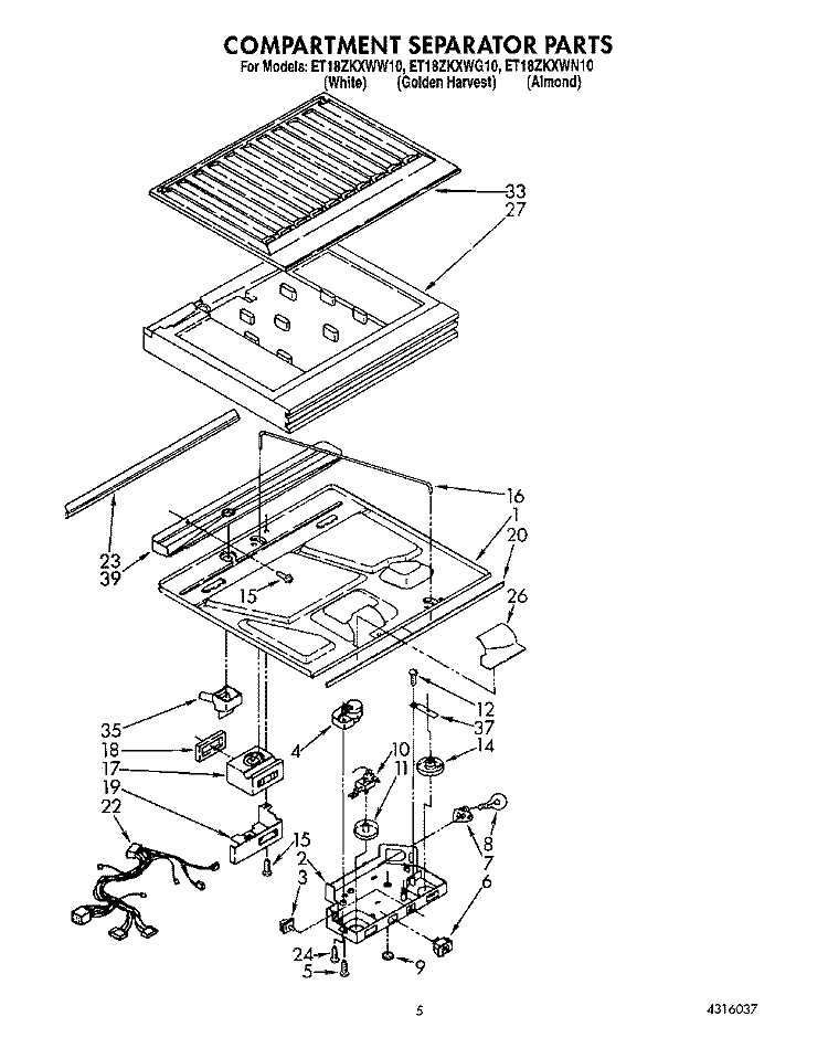 COMPARTMENT SEPARATOR Diagram and Parts List for ET18ZKXWG10  Whirlpool Refrigerator