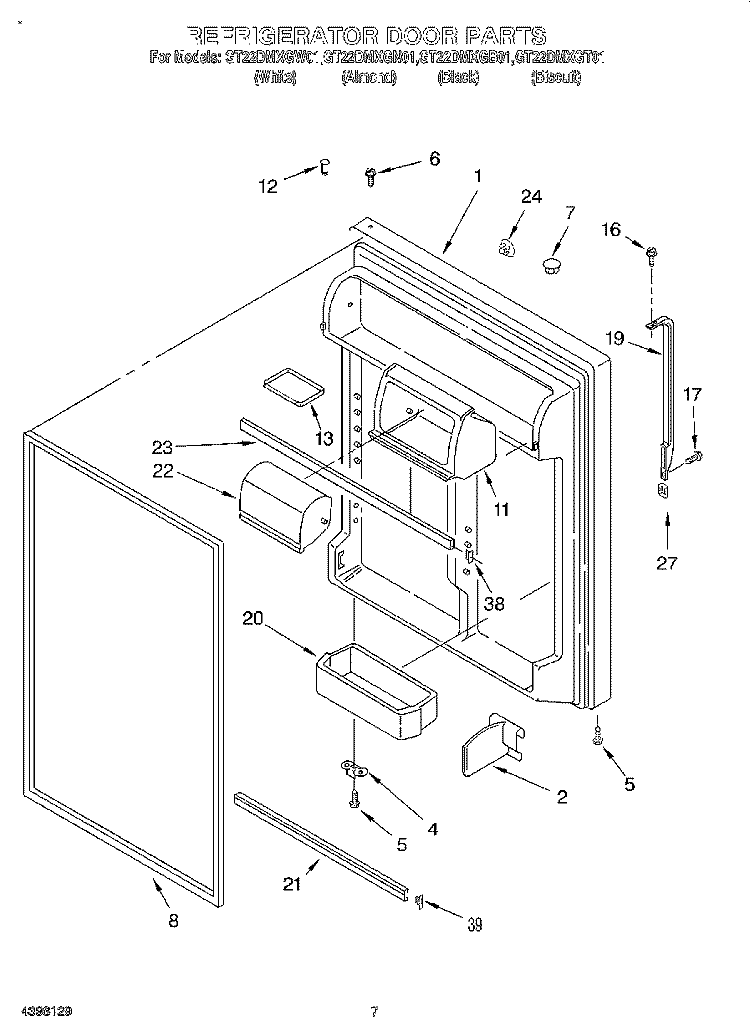 REFRIGERATOR DOOR Diagram and Parts List for GT22DMXGT01  Whirlpool Refrigerator