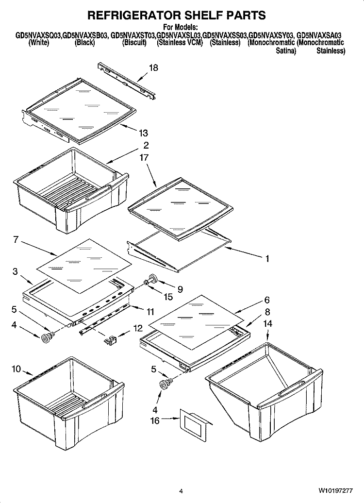 REFRIGERATOR SHELF PARTS Diagram and Parts List for GD5NVAXST03  Whirlpool Refrigerator