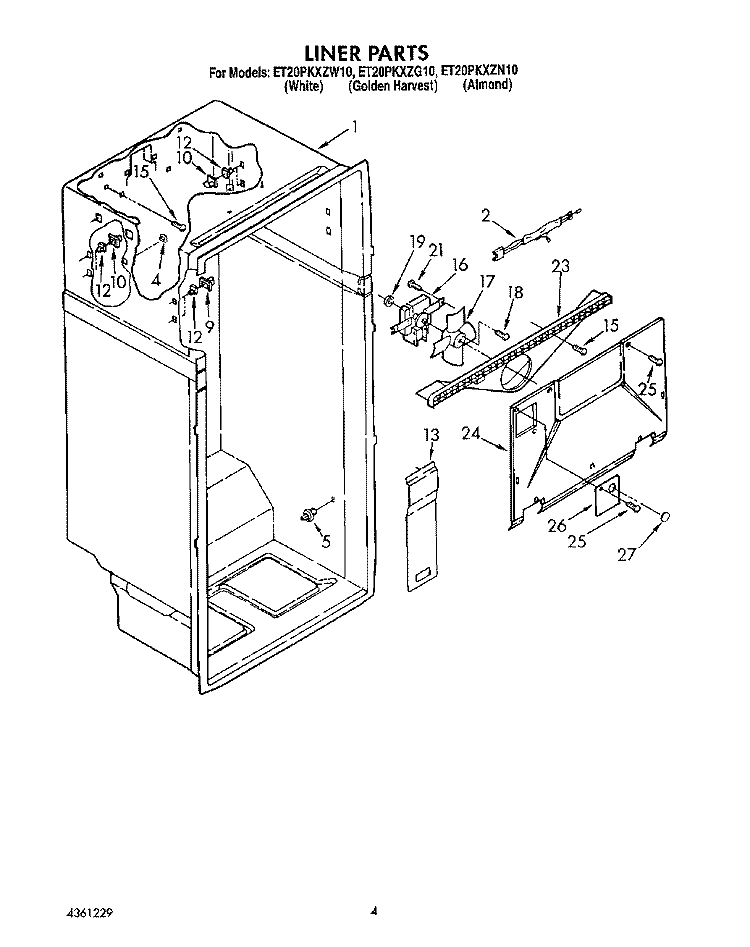 LINER Diagram and Parts List for ET20PKXZW10  Whirlpool Refrigerator
