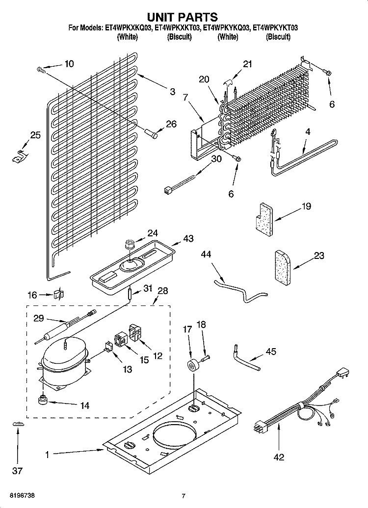 UNIT PARTS Diagram and Parts List for ET4WPKXKT03  Whirlpool Refrigerator