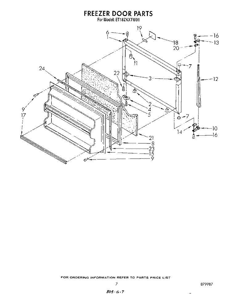 FREEZER DOOR Diagram and Parts List for ET18ZKXTM01  Whirlpool Refrigerator